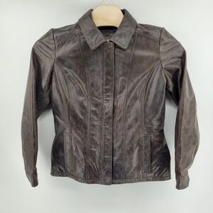 Eddie Bauer Women TXL Buffalo Leather Jacket Brown Hidden Zipper Genuine XL Tall